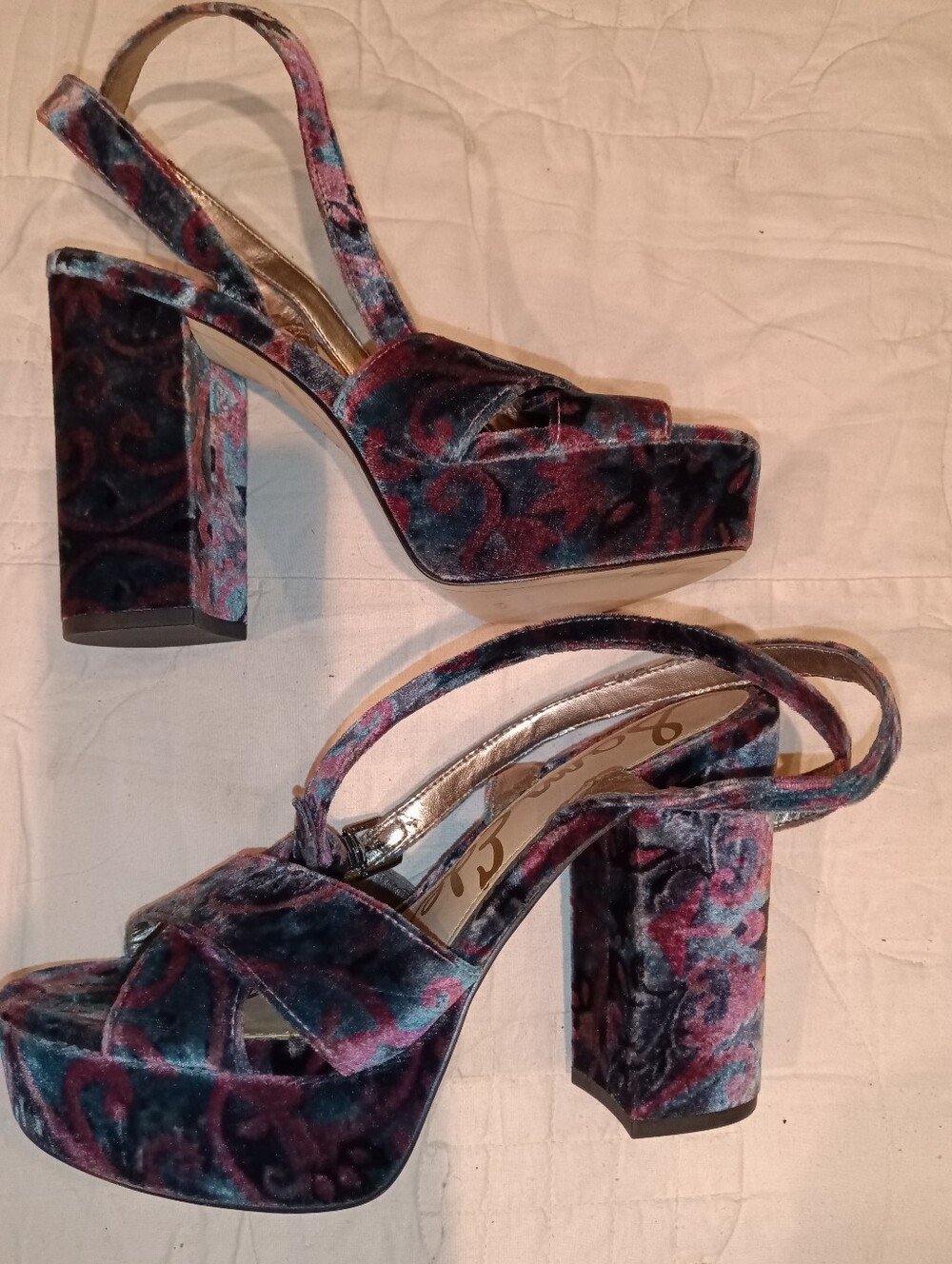 Same Edelman Velvet Platform Slingback Heels in Multicolor